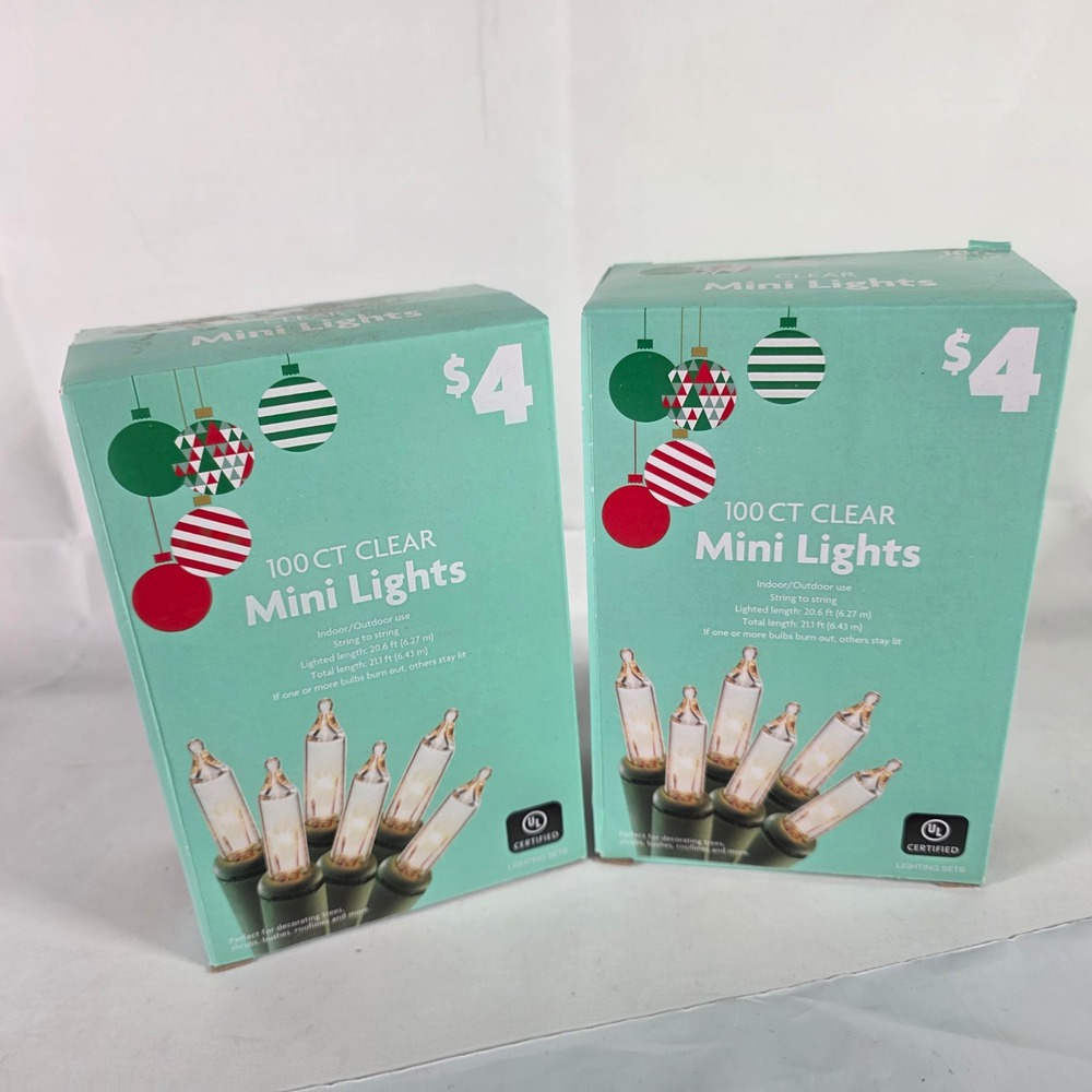 2 Pack 100 Count Clear Mini Lights Indoor Outdoor Christmas Holiday String